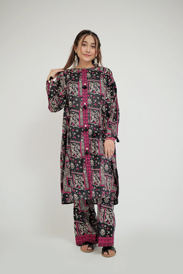 LAC-02685 | Black & Multicolor | Casual 2 Piece Suit  | Cotton Lawn Printed